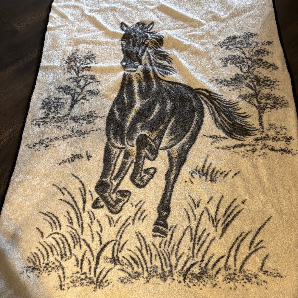 Vintage Reversible Biederlack Blanket Large Horse
